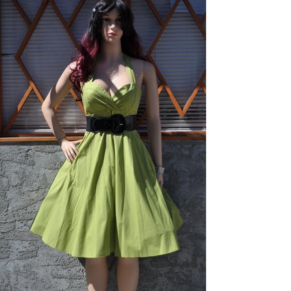 Swing Dress Retro Vintage style halter 1950's Pin UP Rockabilly Party Dress - Picture 1 of 4
